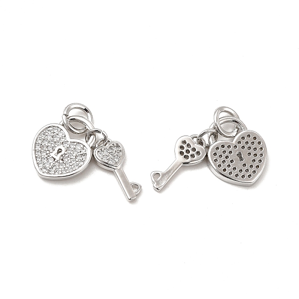 

PandaHall Brass Micro Pave Clear Cubic Zirconia Charms, with Jump Ring, Heart Lock & Key Charm, Platinum, Heart: 13.5x11x1.5mm, Key...