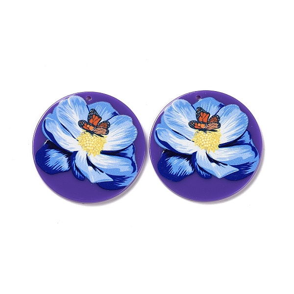 

PandaHall Printed Opaque Acrylic Pendants, Flat Round with Flower Pattern, Dark Violet, 40x2.5mm, Hole: 1.6mm Acrylic Flat Round