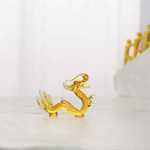 PandaHall Handmade Lampwork Dragon Figurines, for Home Desktop Feng Shui Decoration, Gold, 68x18x50mm Lampwork Dragon Gold