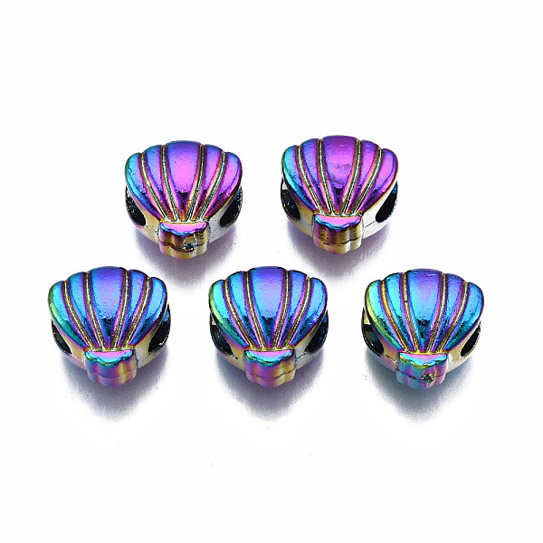 

PandaHall Alloy European Beads, Large Hole Beads, Cadmium Free & Nickel Free & Lead Free, Shell Shape, Rainbow Color, 10x10.5x7.5mm, Hole...