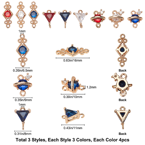 

PandaHall SUNNYCLUE Golden Tone Brass Links Connectors, with Glass, Mixed Color, 16x6.5x3.5mm, Hole: 1mm, 36pcs/box Brass+Glass Rhombus..., Multicolor