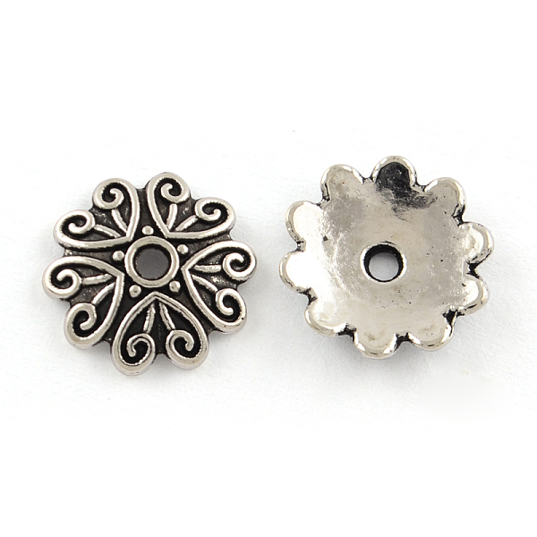 

PandaHall Tibetan Style Alloy Bead Caps, Cadmium Free & Lead Free, Flower, Antique Silver, 11x2mm, Hole: 1.5mm, about 2439pcs/1000g Alloy