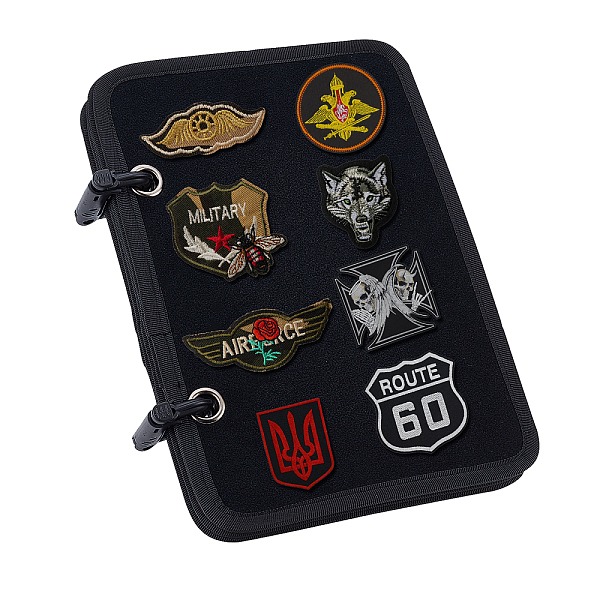 

PandaHall 1 Set Tactical Patch Booklet Organizer, 5 Pages Black Flip-Page Patch Holder MiniPanel Board with Removable D-Buckles for...