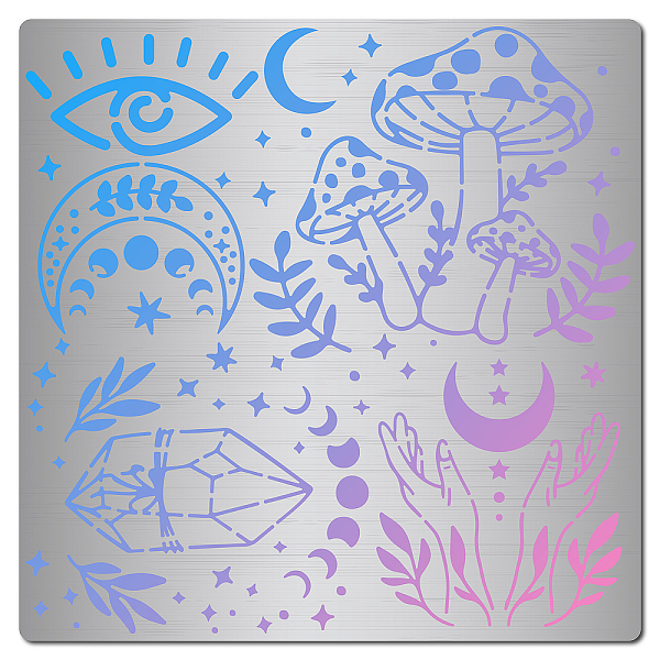 PandaHall GORGECRAFT 6.3 Inch Mushroom Metal Stencil Eye Moon Phase Pattern Stainless Steel Cutting Stencil Template Journal Tool for...