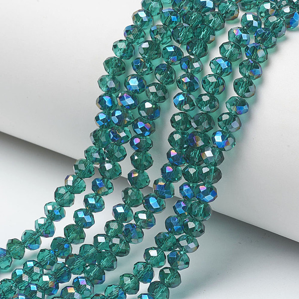 

PandaHall Electroplate Glass Beads Strands, Half Plated, Blue Plated, Faceted, Rondelle, Dark Cyan, 3x2mm, Hole: 0.8mm, about...
