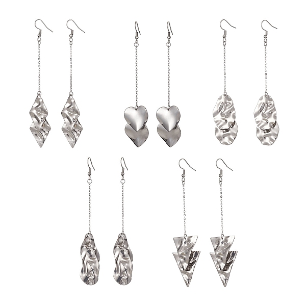 

PandaHall 201 Stainless Steel Geometry Long Dangle Earrings with 304 Stainless Steel Pins, Mixed Shapes, 105~108x18~22mm 201 Stainless Steel...