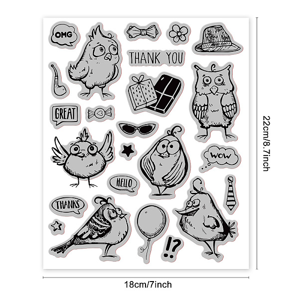 PandaHall GLOBLELAND Comic Bird Cling Rubber Stamp Comic Bird Cling Mount Stamp Script Stamps Script Stamps for Card Making and Photo Album...