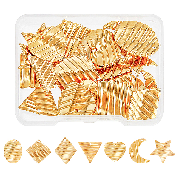 

PandaHall SUPERFINDINGS 28Pcs 7 Style 304 Stainless Steel Pendants, Textured, Rhombus & Oval & Moon, Golden, 16~22x13~22x2~3mm, Hole...