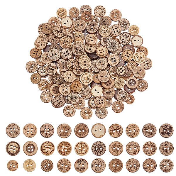 18 Bags 3 Styles 2-Hole Coconut Buttons