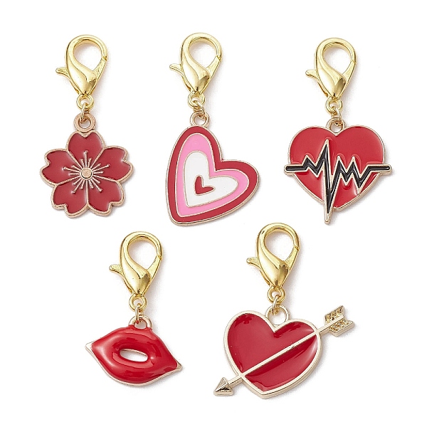 

PandaHall Valentine's Day Theme Alloy Enamel Pendant Decoration, with Alloy Lobster Claw Clasps, Heart/Lip/Flower, Golden, 30~39mm..., Red