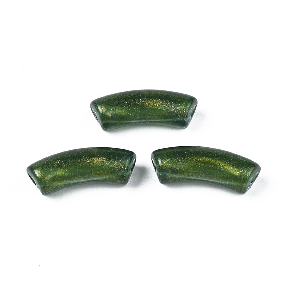 

PandaHall Opaque Acrylic Beads, Two Tone Color, with Glitter Powder, Curved Tube, Dark Green, 35x13x11mm, Hole: 3.5mm, about 148pcs/500g...