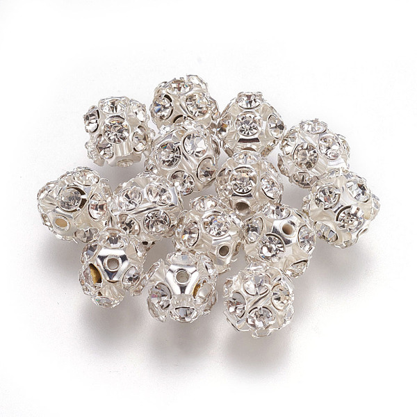 

PandaHall Brass Clear Rhinestone Beads, Grade B, Round, Silver Color Plated, 10mm Brass+Rhinestone Round Clear