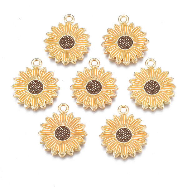 

PandaHall Rack Plating Alloy Enamel Pendants, Cadmium Free & Nickel Free & Lead Free, Light Gold, Flower, Goldenrod, 21x18x2mm, Hole: 1.8mm...