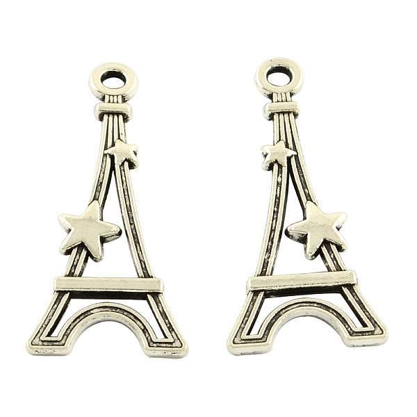 

PandaHall Tibetan Style Alloy Pendants, Eiffel Tower with Stars, Cadmium Free & Lead Free, Antique Silver, 29x13x2mm, Hole: 2mm Alloy...