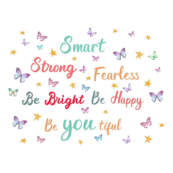 

PandaHall SUPERDANT Colorful Inspirational Wall Decals Smart Strong Happy Beautiful Wall Stickers with Butterflies Stars Wall Decor for...