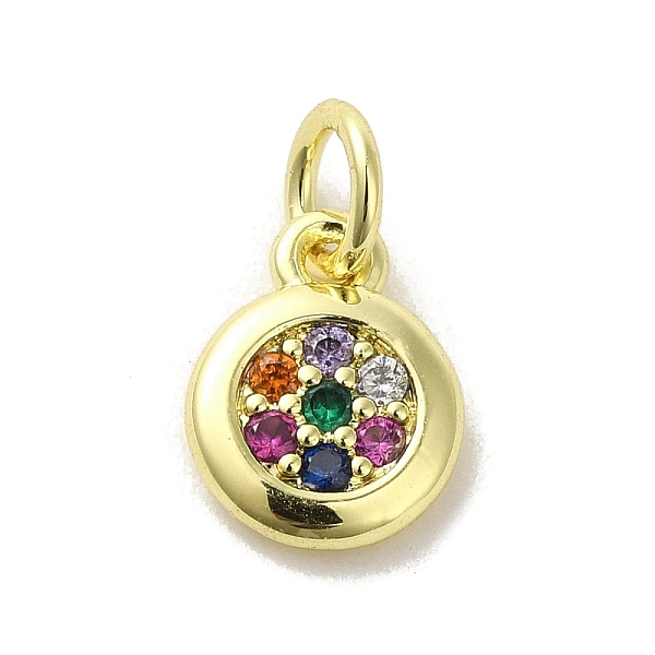 

PandaHall Brass Micro Pave Cubic Zirconia Charms, Real 18K Gold Plated, Flat Round Charms, Colorful, 9.5x7.5x2mm, Hole: 3mm Brass+Cubic...