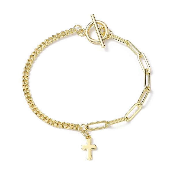 

PandaHall 304 Stainless Steel Cross Charm Bracelet, with Brass Paperclip & Curb Chains, Golden, 7-1/2 inch(190mm) 304 Stainless Steel Cross