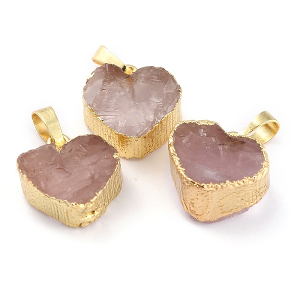 

PandaHall Natural Rose Quartz Pendants, with Golden Brass Findings, Heart, 18.5~19x17~17.5x8~8.5mm, Hole: 7.8x5mm Rose Quartz Heart