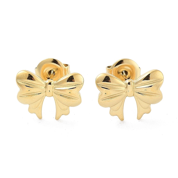 

PandaHall 304 Stainless Steel Stud Earrings, Bowknot, Real 14K Gold Plated, 10x13mm 304 Stainless Steel Bowknot
