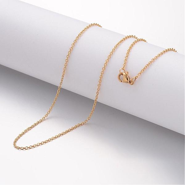 Ion Plating(IP) 304 Stainless Steel Necklace, Cable Chains, with Lobster Clasps, Real 18K Gold Plated, 19.69 inch(500mm), 1.5mm