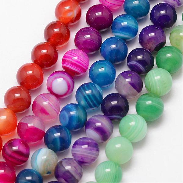 

PandaHall Natural Striped Agate/Banded Agate Bead Strands, Round, Grade A, Dyed & Heated, Mixed Color, 12mm, Hole: 1mm, about 32pcs/strand..., Multicolor