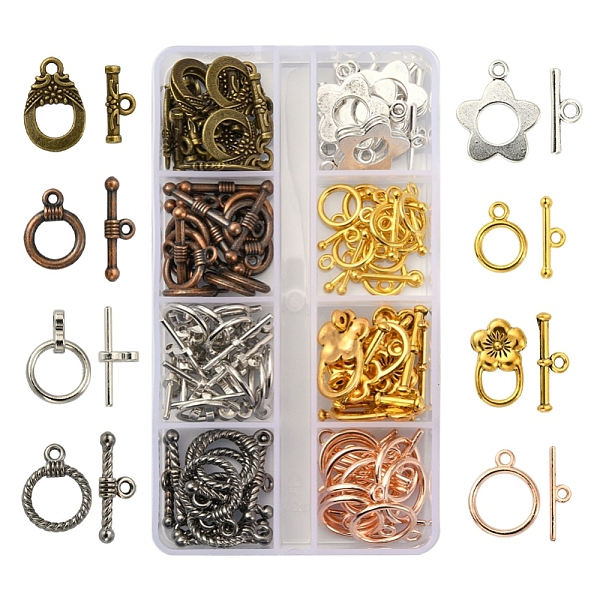 

PandaHall 74Set 8 Style Tibetan Style Alloy Toggle Clasps, Cadmium Free & Lead Free, Ring & Bar, Mixed Color, Ring: 17x12x4mm, Bar: 8x19x4mm...