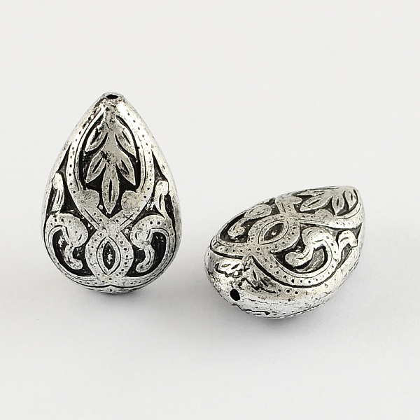 

PandaHall Teardrop Antique Acrylic Beads, Antique Silver Plated, 27x18x11mm, Hole: 1mm, about 180pcs/500g Acrylic Teardrop