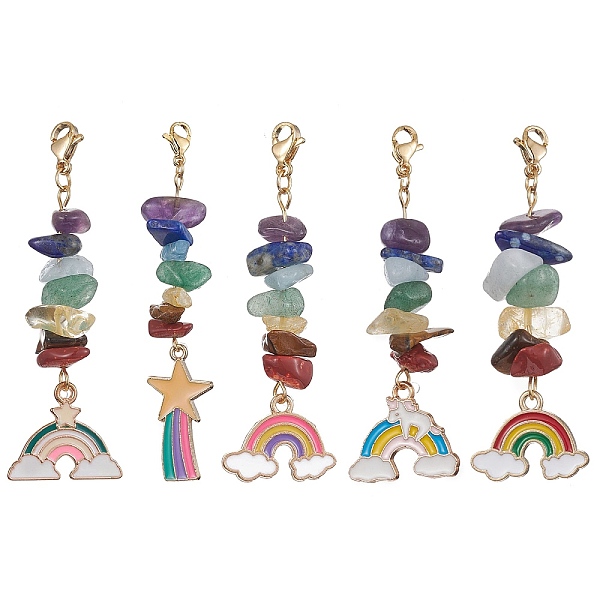

PandaHall Rainbow Alloy Enamel Charms & Chakra Gemstone Chips Beaded Pendant Decoration, with 304 Stainless Steel Lobster Claw Clasps...