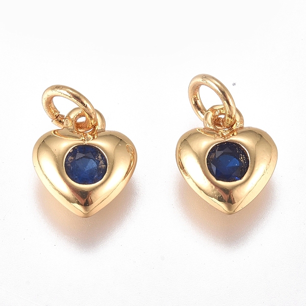 

PandaHall Brass Micro Pave Cubic Zirconia Charms, with Jump Ring, Long-Lasting Plated, Heart, Golden, Marine Blue, 8x6.5x2mm, Hole: 3mm...