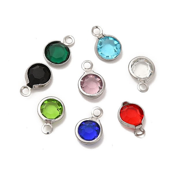 

PandaHall 304 Stainless Steel with Glass Charms, Stainless Steel Color, Faceted Flat Round, Mixed Color, 9.5x6.5x2mm, Hole: 1.5mm Stainless..., Multicolor