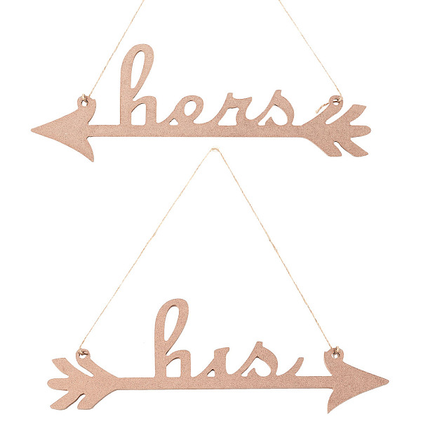 

PandaHall His and Hers Arrow Chair Signs Banner, for Wedding Anniversary Engagement Home Decoration, Camel, 355x98x6mm Wood Brown