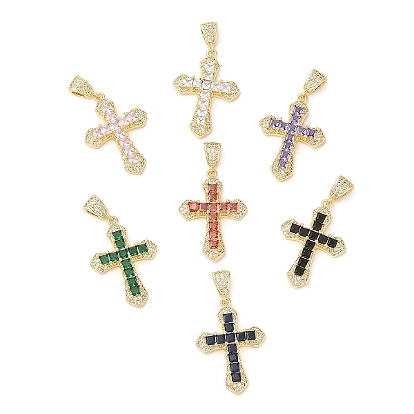 

PandaHall Rack Plating Brass Pendants, Glass with Cubic Zirconia, Lead Free & Cadmium Free, Long-Lasting Real 18K Gold Plated, Cross, Mixed..., Multicolor