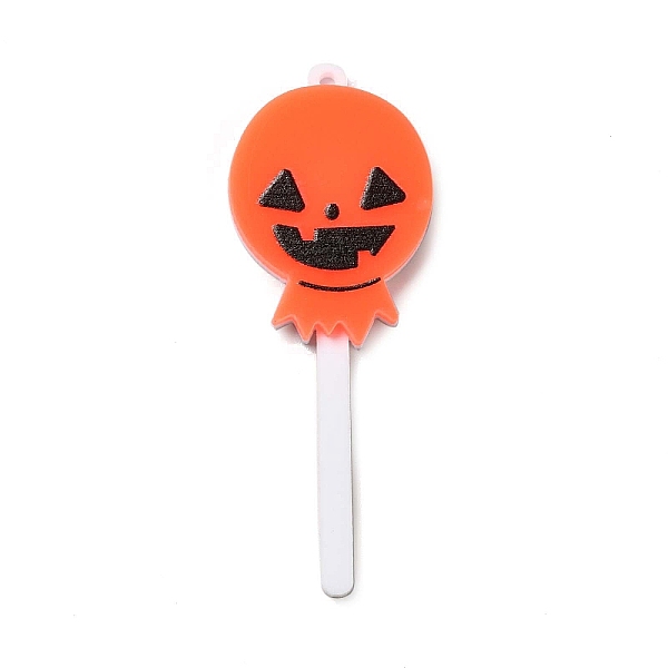 

PandaHall Halloween Printed Acrylic Big Pendants, Pumpkin Lollipop Charm, Dark Orange, 65x25x4mm, Hole: 2mm Acrylic Candy Orange