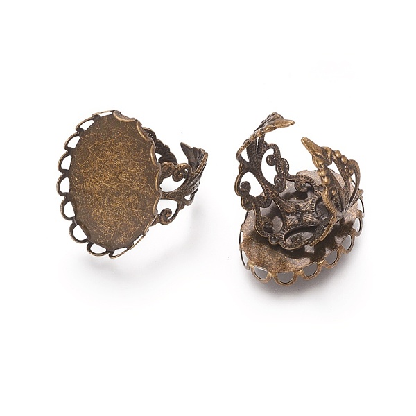 

PandaHall Adjustable Brass Filigree Ring Components, Pad Ring Bases, Nickel Free, Antique Bronze, 16mm, Tray: 25x18mm Brass