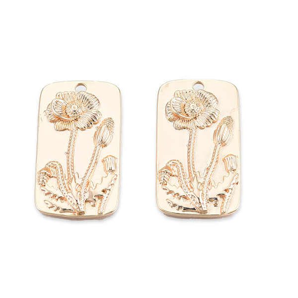 

PandaHall Brass Pendants, Cadmium Free & Nickel Free & Lead Free, Rectangle with Flower, Real 18K Gold Plated, 28x16x2.5mm, Hole: 1.8mm...
