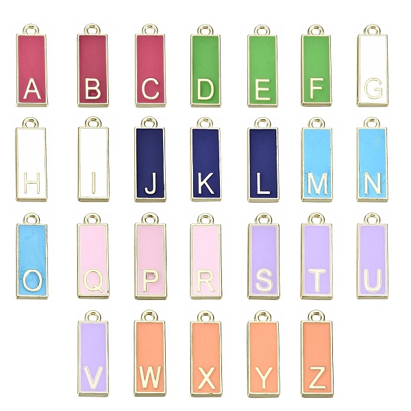

PandaHall 26Pcs 26 Style Alloy Enamel Pendants, Cadmium Free & Lead Free, Rectangle with Initial Letters, Light Gold, Letter A~Z, 23.5x8x2mm...