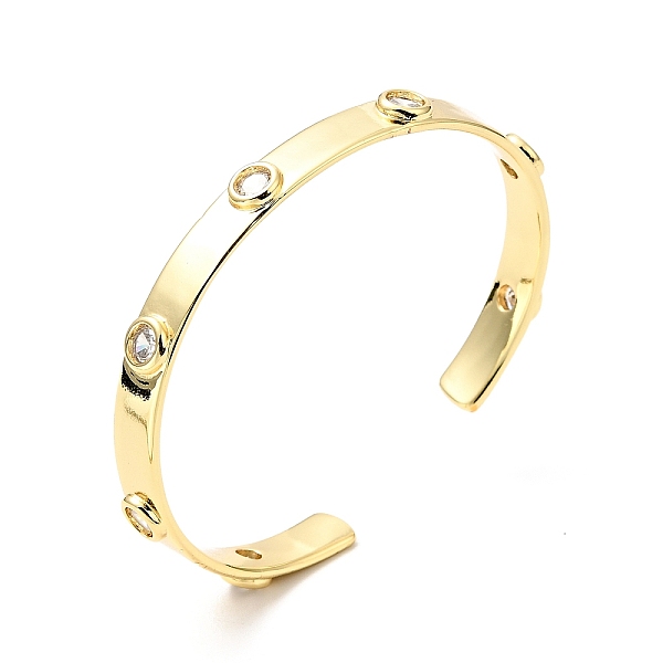 

PandaHall Clear Cubic Zirconia Flat Round Open Cuff Bangle, Brass Jewelry for Women, Cadmium Free & Nickel Free & Lead Free, Real 18K Gold...