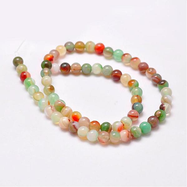 

PandaHall Natural Striped Agate/Banded Agate Bead Strands, Dyed & Heated, Round, Grade A, Colorful, 8mm, Hole: 1mm, about 48pcs/strand, 15.1...