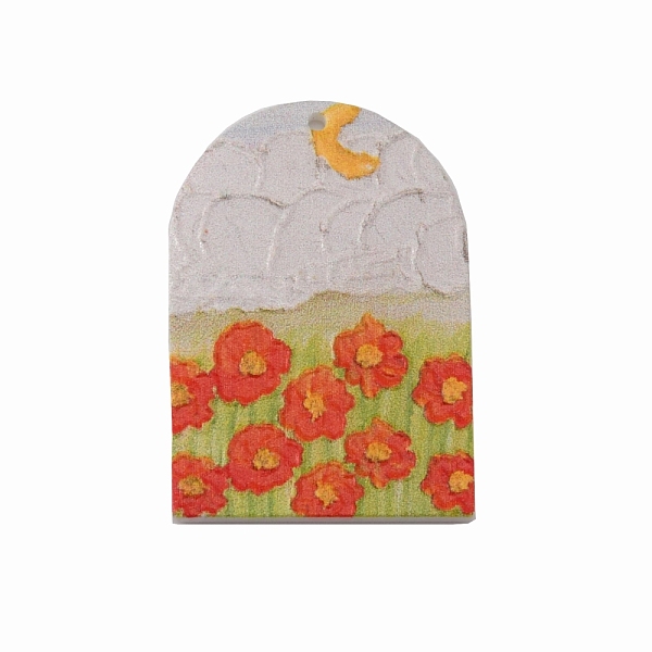 

PandaHall Printed Acrylic Pendants, Arch-shaped with Moon & Flower, Orange Red, 34.5x24x2mm, Hole: 1.2mm Acrylic Others Red