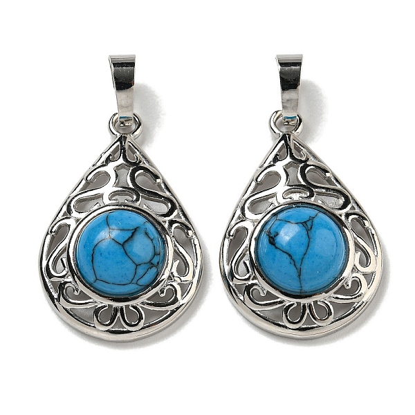 

PandaHall Synthetic Blue Turquoise Pendants, Rack Plating Brass Hollow Teardrop Charms, Cadmium Free & Lead Free, Platinum, 29.5x19.5x7.5mm...