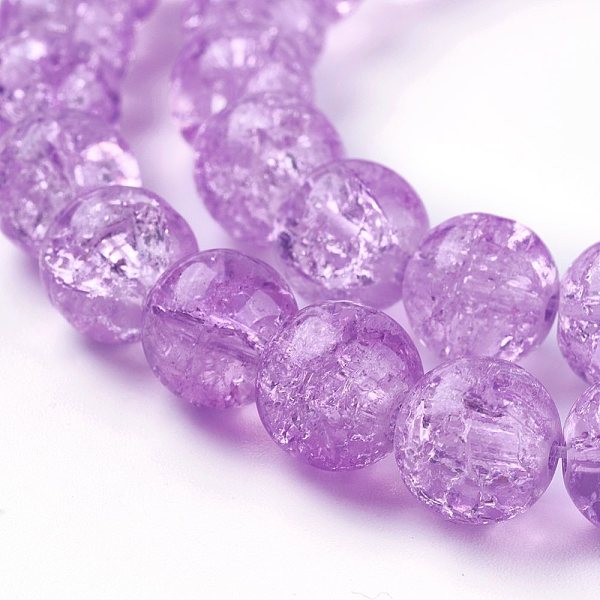 PandaHall Crackle Glass Bead Strands, Round, Violet, 12mm, Hole: 1mm, about 31~32pcs/strand, 14.56 inch~15.15 inch(37~38.5cm) Glass Round...