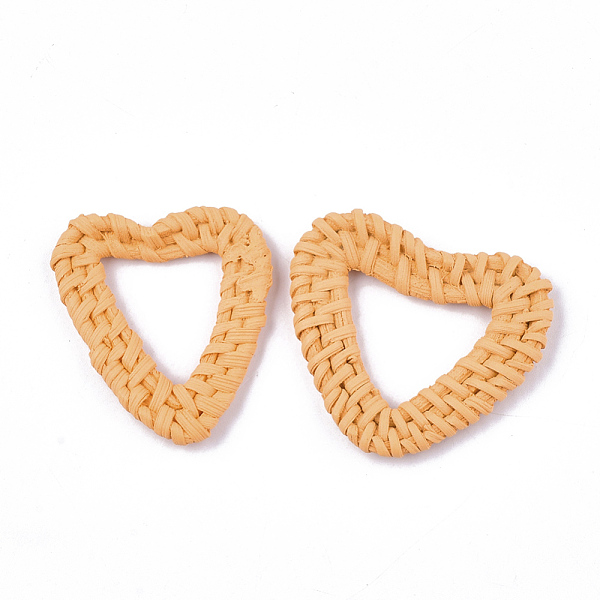 

PandaHall Handmade Reed Cane/Rattan Woven Linking Rings, For Making Straw Earrings and Necklaces, Dyed, Heart, Orange, 37~45x40~48x4~6mm...