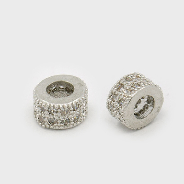 

PandaHall Brass Cubic Zirconia Beads, Rondelle, Platinum, 4x6mm, Hole: 3mm Brass+Cubic Zirconia Rondelle