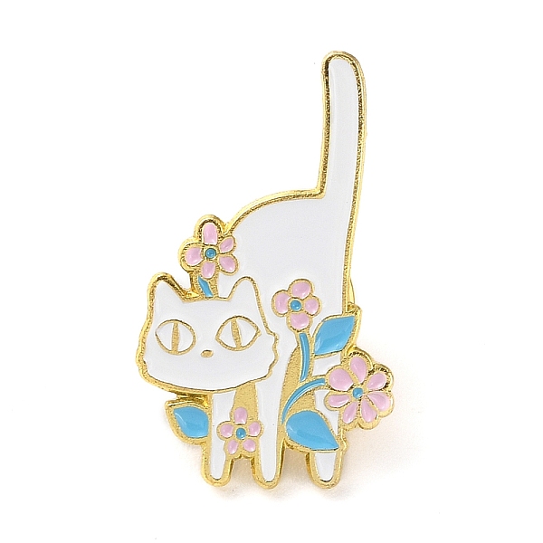 

PandaHall Cartoon Yoga Cat & Flower Enamel Pins, Golden Zinc Alloy Brooches for Women, White, 30x17.5x1.8mm Alloy+Enamel Cat Shape White