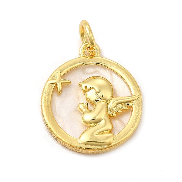 

PandaHall Rack Plating Brass with Plastic Pendants, Real 18K Gold Plated, Flat Round with Angel, Lead Free & Cadmium Free, Angel & Fairy..., White