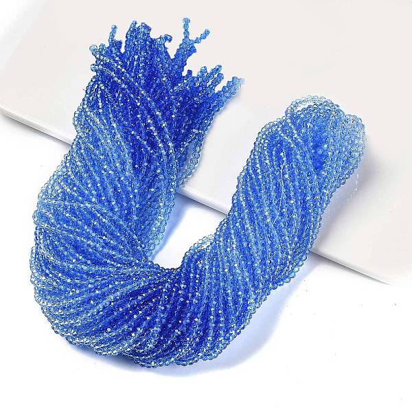 

PandaHall Transparent Painted Glass Beads Strands, Faceted, Rondelle, Blue, 3.4x2.6mm, Hole: 0.5mm, about 135pcs/strand, 14.17''(36cm) Glass...