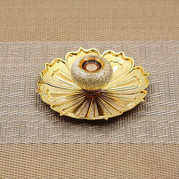 

PandaHall Porcelain Incense Burners Holder, with Alloy Flower Base, Buddhism Aromatherapy Furnace Home Decor, Beige, 88x28mm Alloy Flower..., Yellow