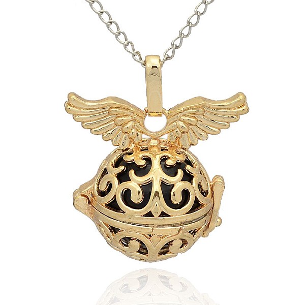 

PandaHall Golden Tone Brass Hollow Round Cage Pendants, with No Hole Spray Painted Brass Round Beads, Black, 31x30x21mm, Hole: 3x8mm Brass...