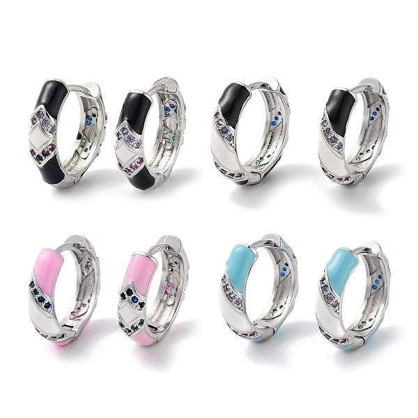 

PandaHall Brass Micro Pave Cubic Zirconia Hoop Earrings, Enamel Earrings for Women, Platinum, Mixed Color, 20x5mm Cubic Zirconia Multicolor