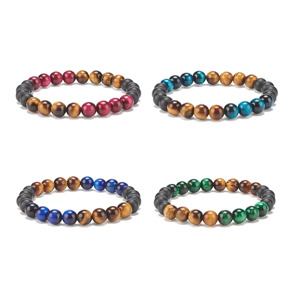 

PandaHall 4Pcs 4 Colors Natural Tiger Eye & Black Agate(Dyed) Round Beaded Stretch Bracelets Set, Gemstone Jewelry for Women, Mixed Color..., Multicolor